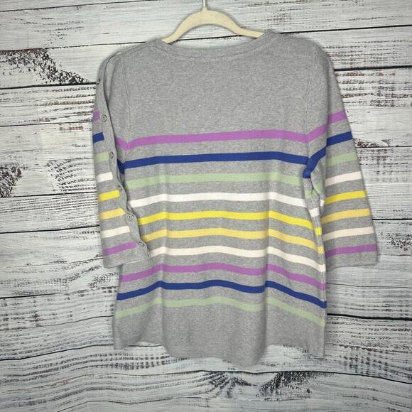 Talbots Stripe Button 3/4 Sleeve Gray Colorful Sweater 1x - Picture 2 of 4